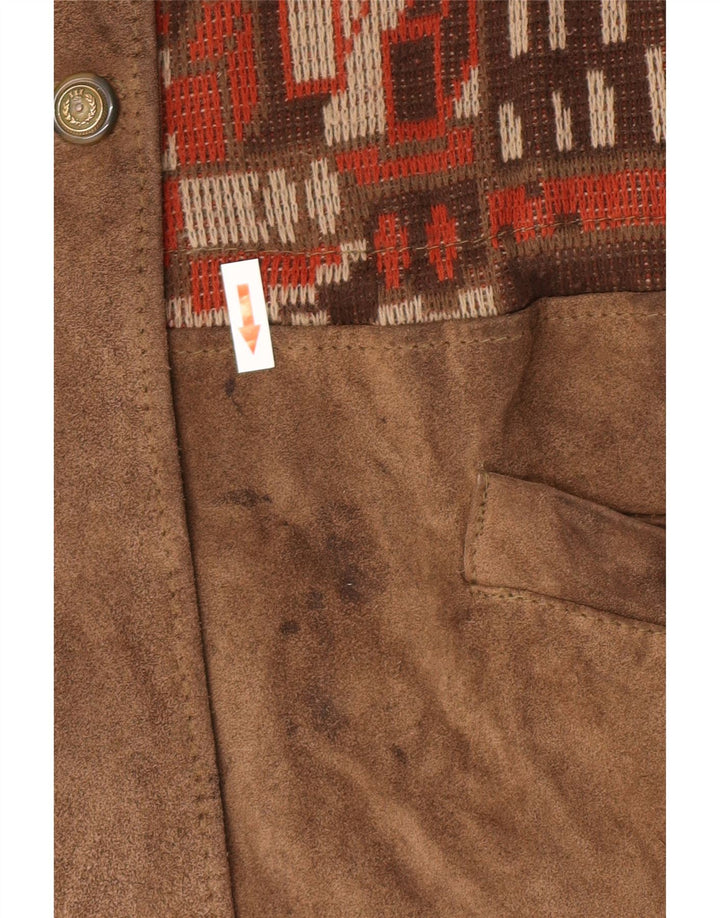 Vintage Damen Wildleder Übergroßer Windjacke IT 46 Large Beige Geometrisch