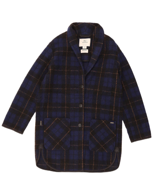 Woolrich Damen Übergroßer Mantel UK 6 XS Marineblau kariertes Polyester