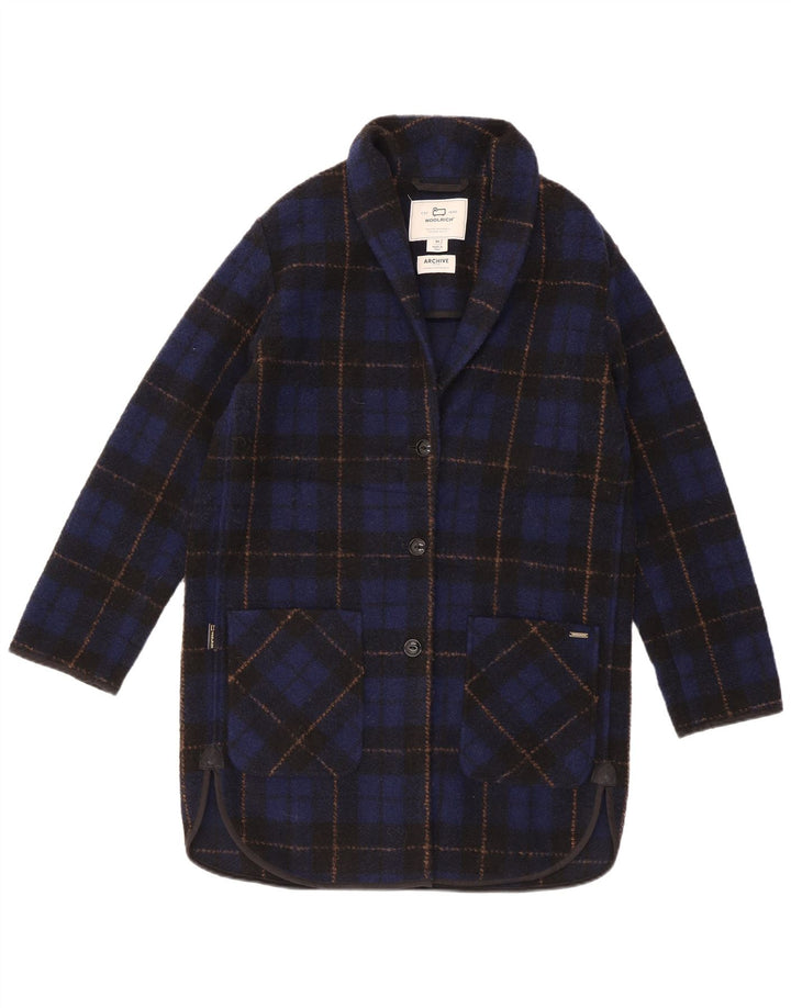 Woolrich Damen Übergroßer Mantel UK 6 XS Marineblau kariertes Polyester