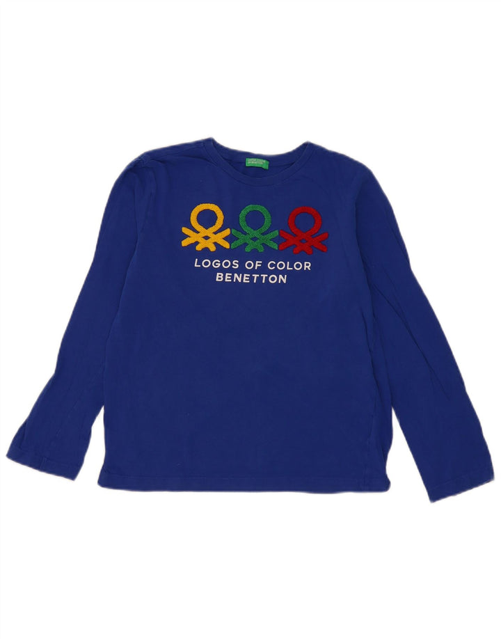 BENETTON Boys Graphic Top Long Sleeve 11-12 Years Blue Cotton