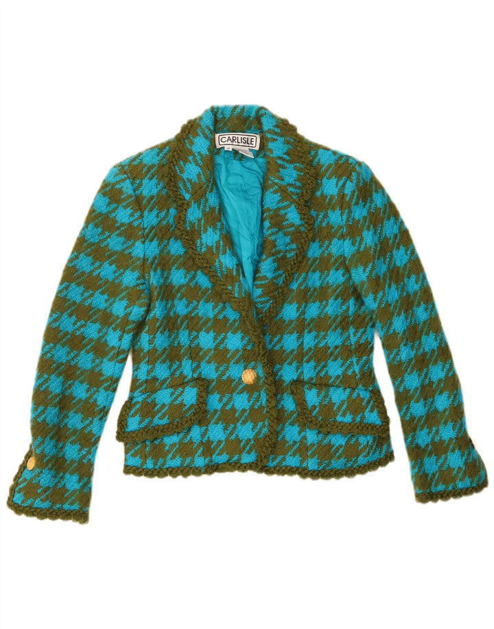 Carlisle Damen-Blazer mit 1 Knopf, UK 10, kleine blaue Hahnentritt-Wolle