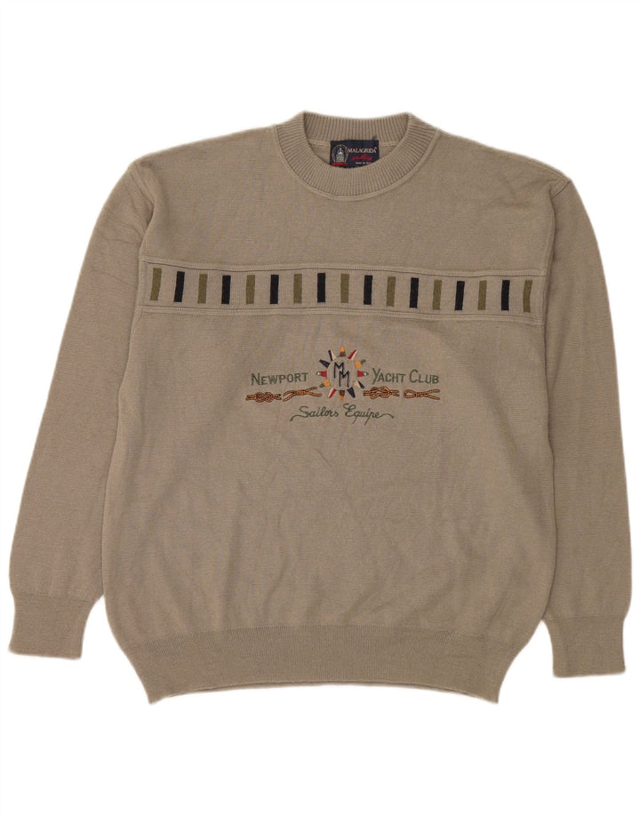 Malagrida Herren-Pullover mit grafischem Rundhalsausschnitt, Mittelbeige