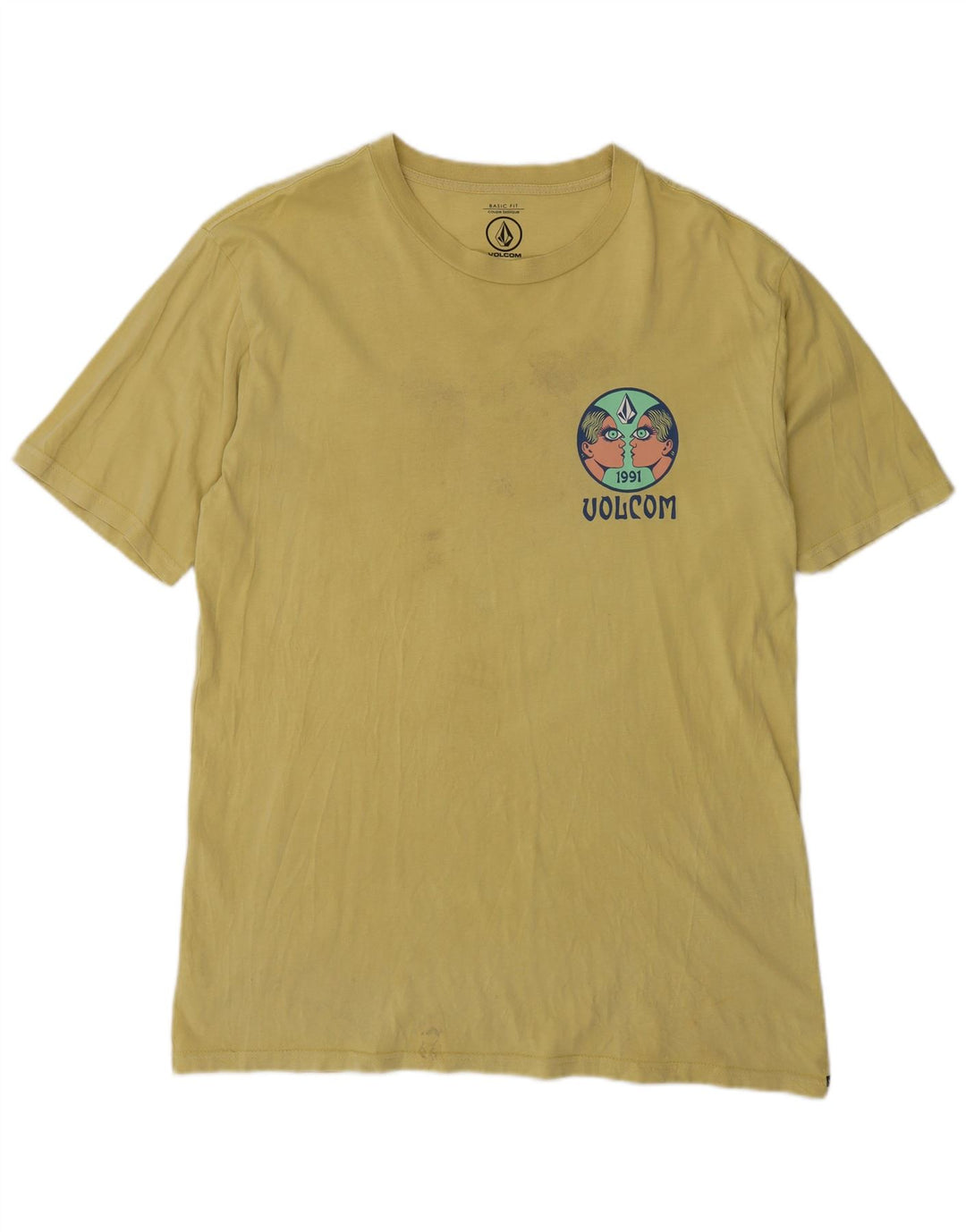 Volcom Herren Grafik-T-Shirt-Oberteil aus mittelgelber Baumwolle