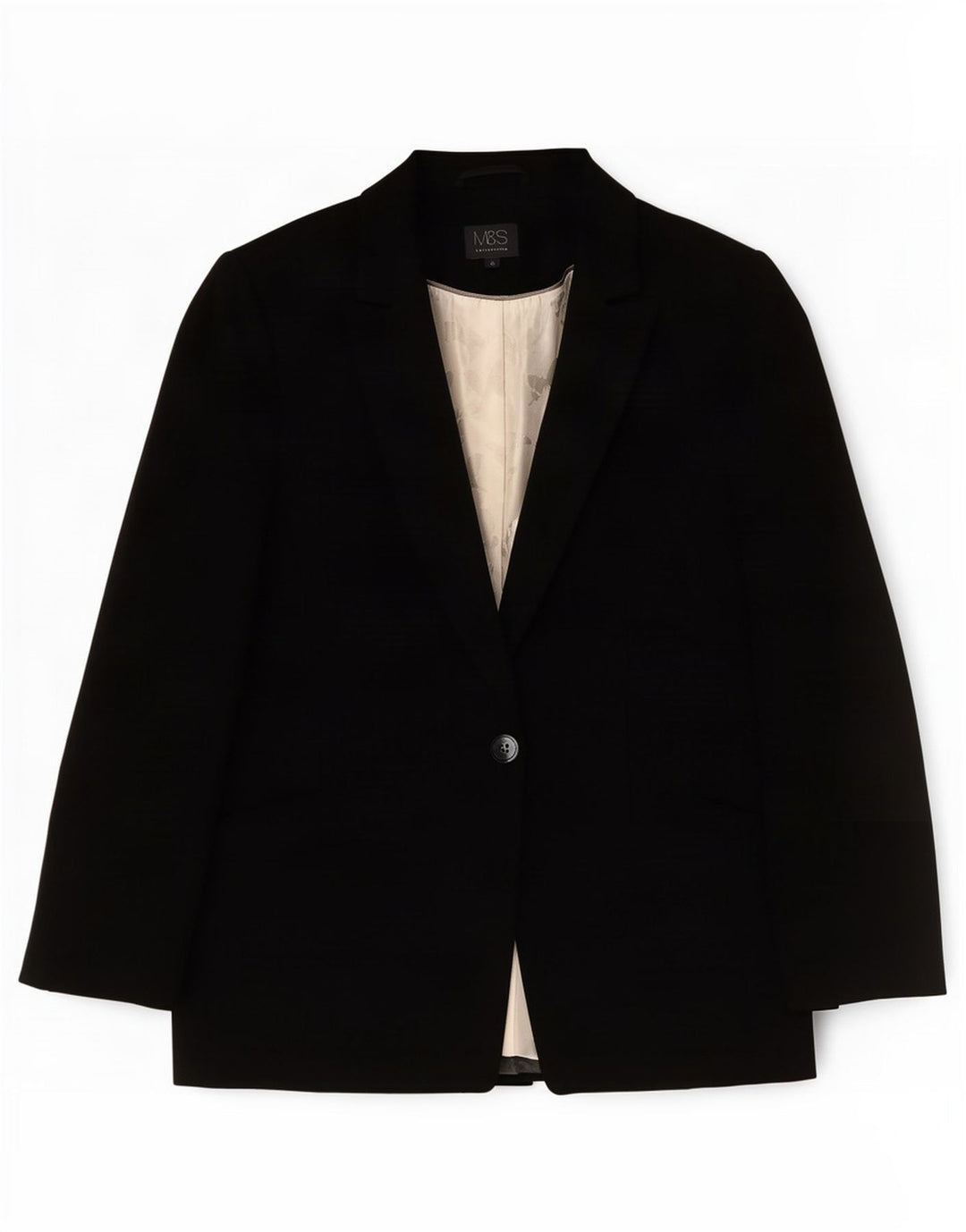 Marks & Spencer Damen-Blazerjacke mit 1 Knopf, Gr. 10, Größe S, Schwarz, Polyester