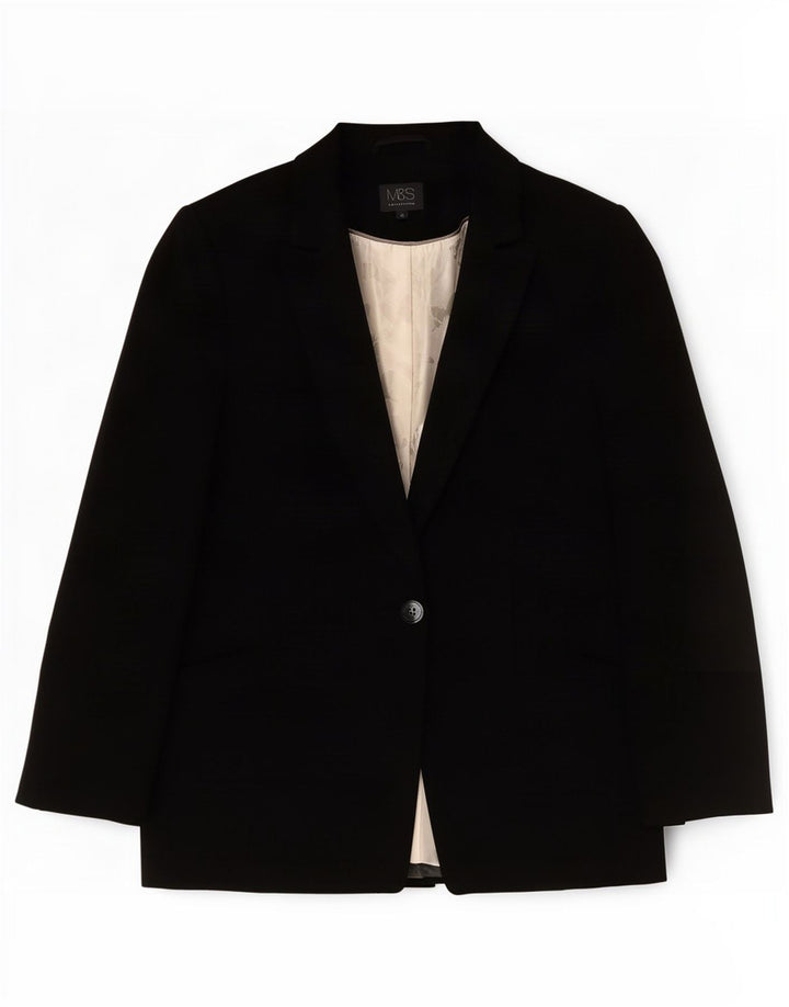 Marks & Spencer Damen-Blazerjacke mit 1 Knopf, Gr. 10, Größe S, Schwarz, Polyester