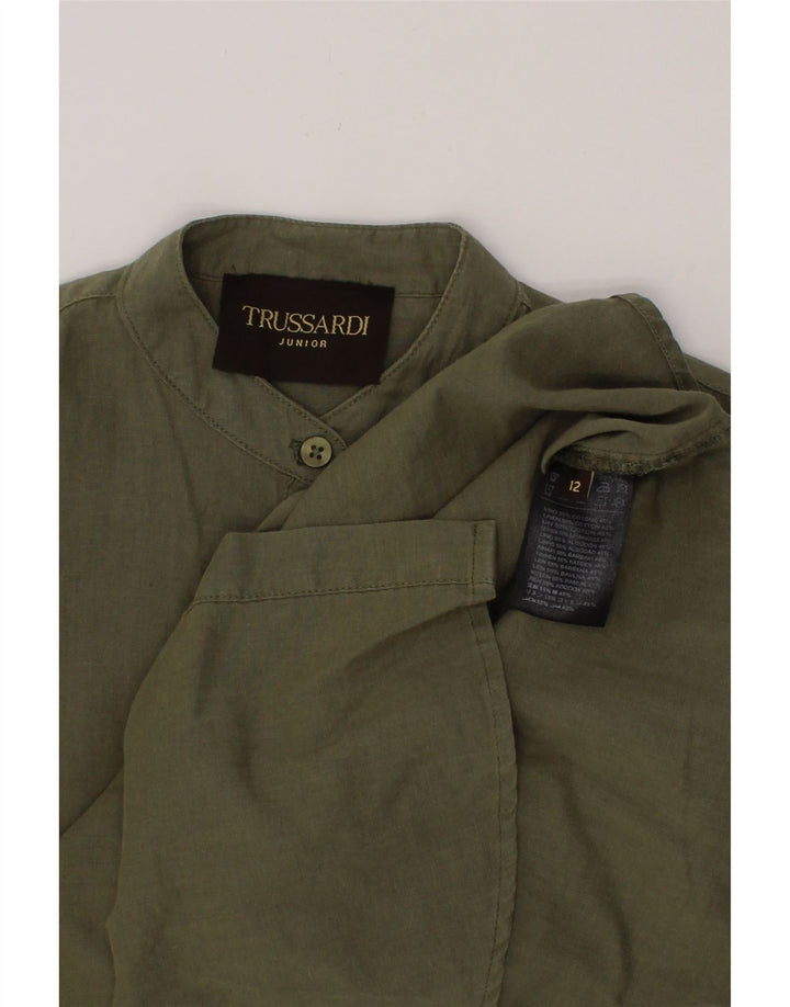 TRUSSARDI JUNIOR Boys Shirt 11-12 Years Khaki Cotton Vintage Trussardi Junior and Second-Hand Trussardi Junior from Messina Hembry 