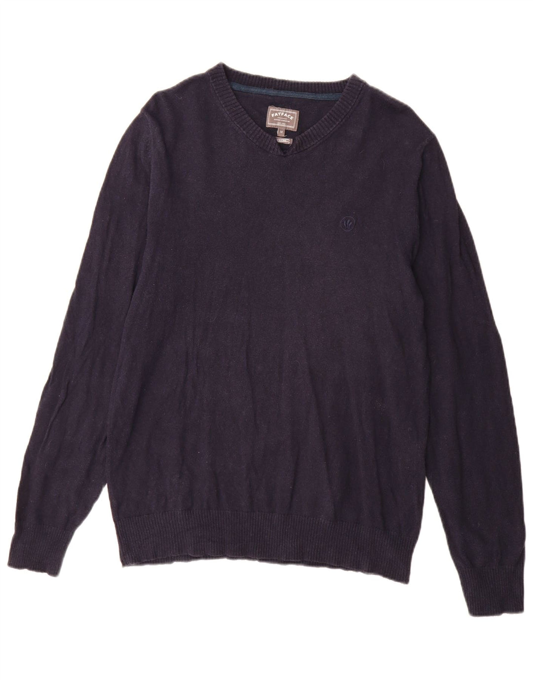 Fat Face Herren-Pullover mit V-Ausschnitt aus mittelblauer Baumwolle