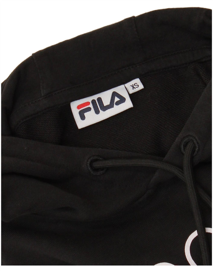 FILA Damen Übergroßer Crop Graphic Hoodie Pullover UK 6 XS Schwarz