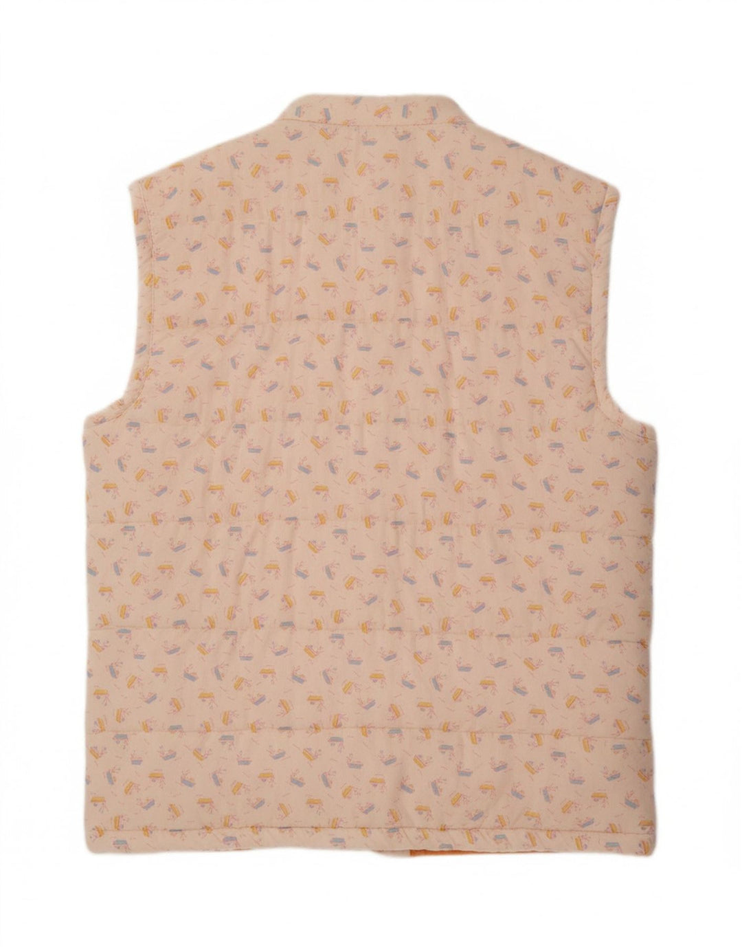 VINTAGE Womens Abstract Pattern Padded Gilet UK 16 Large White Cotton