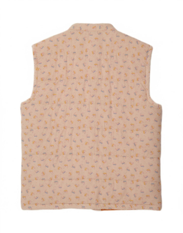 VINTAGE Womens Abstract Pattern Padded Gilet UK 16 Large White Cotton