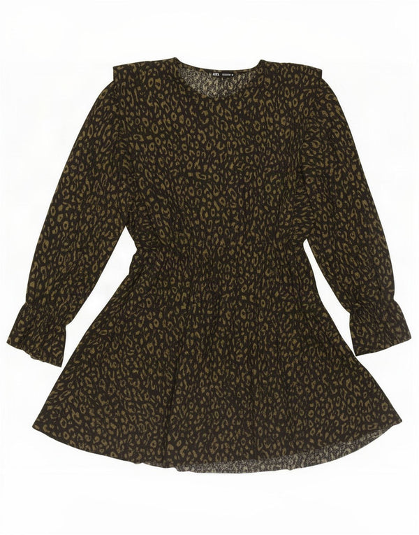 Langärmliges A-Linien-Kleid von Zara für Damen, Gr. 46, großes schwarzes Tiermuster