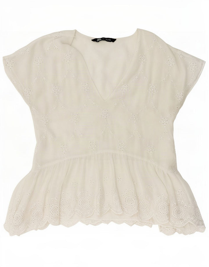 Zara Damen-Blusenoberteil, Gr. 40, Größe S, weiß, geblümt