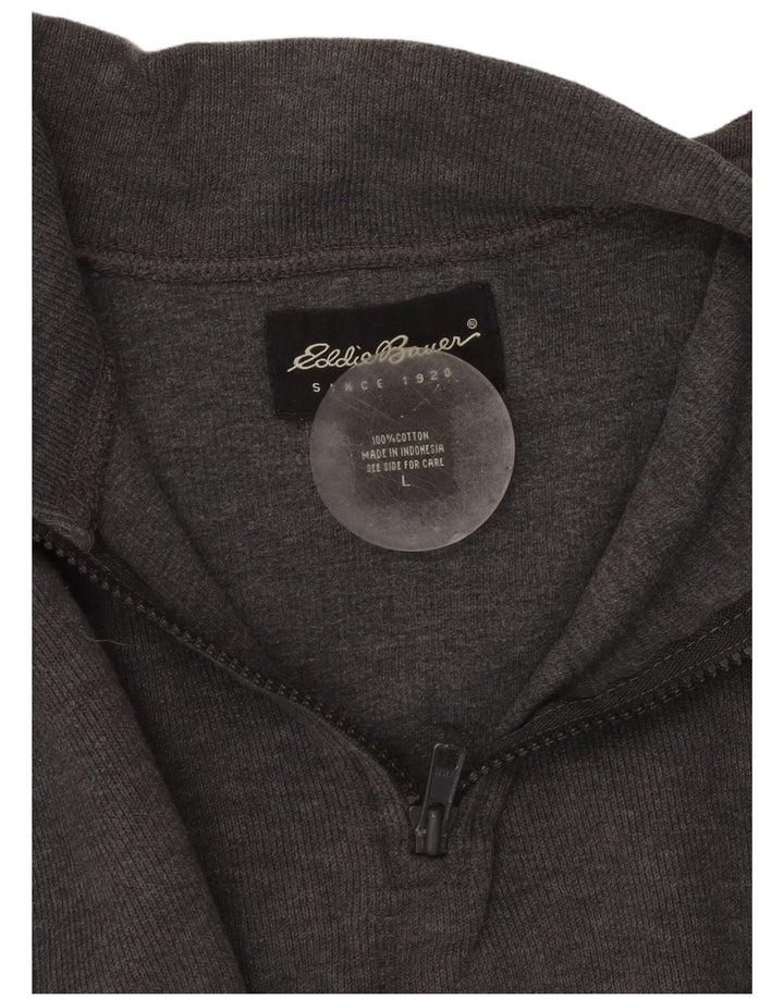 EDDIE BAUER Herren-Sweatshirt mit Reißverschluss am Hals, groß, graue Farbblock-Baumwolle
