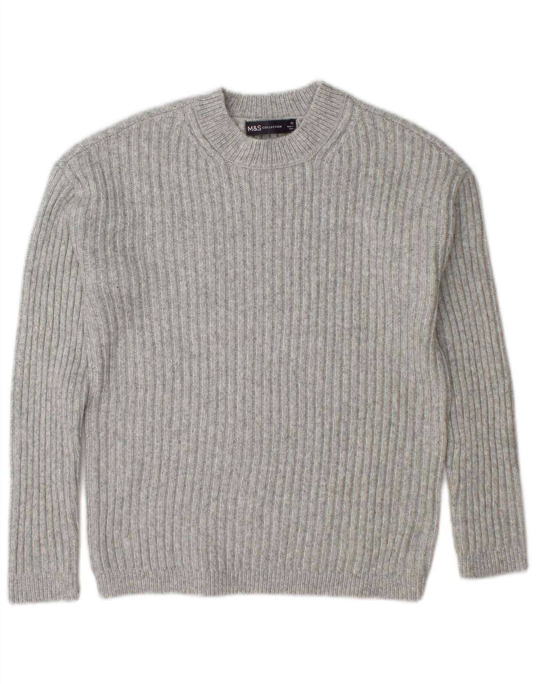 Marks & Spencer Damen-Pullover mit Rundhalsausschnitt, Gr. 6, XS, Grau, Polyester