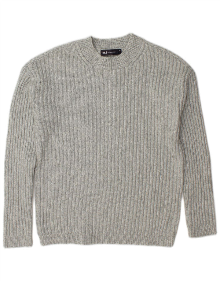 Marks & Spencer Damen-Pullover mit Rundhalsausschnitt, Gr. 6, XS, Grau, Polyester