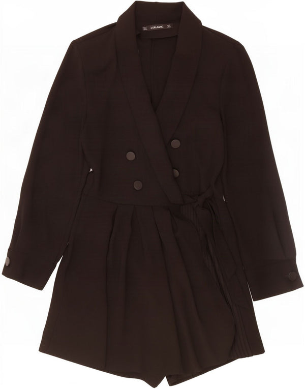 Zara Damen Langarm-Playsuit UK 10 Small Schwarz Polyester