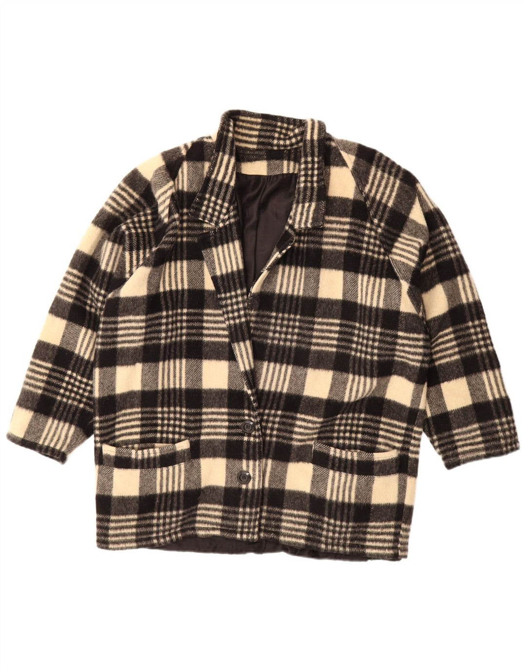 Vintage Damen 2-Knopf-Blazerjacke UK 20 2XL Schwarz kariert