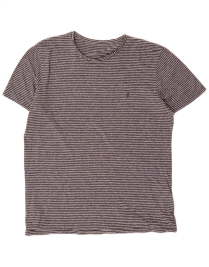 All Saints Herren-T-Shirt-Oberteil, groß, grau gestreift