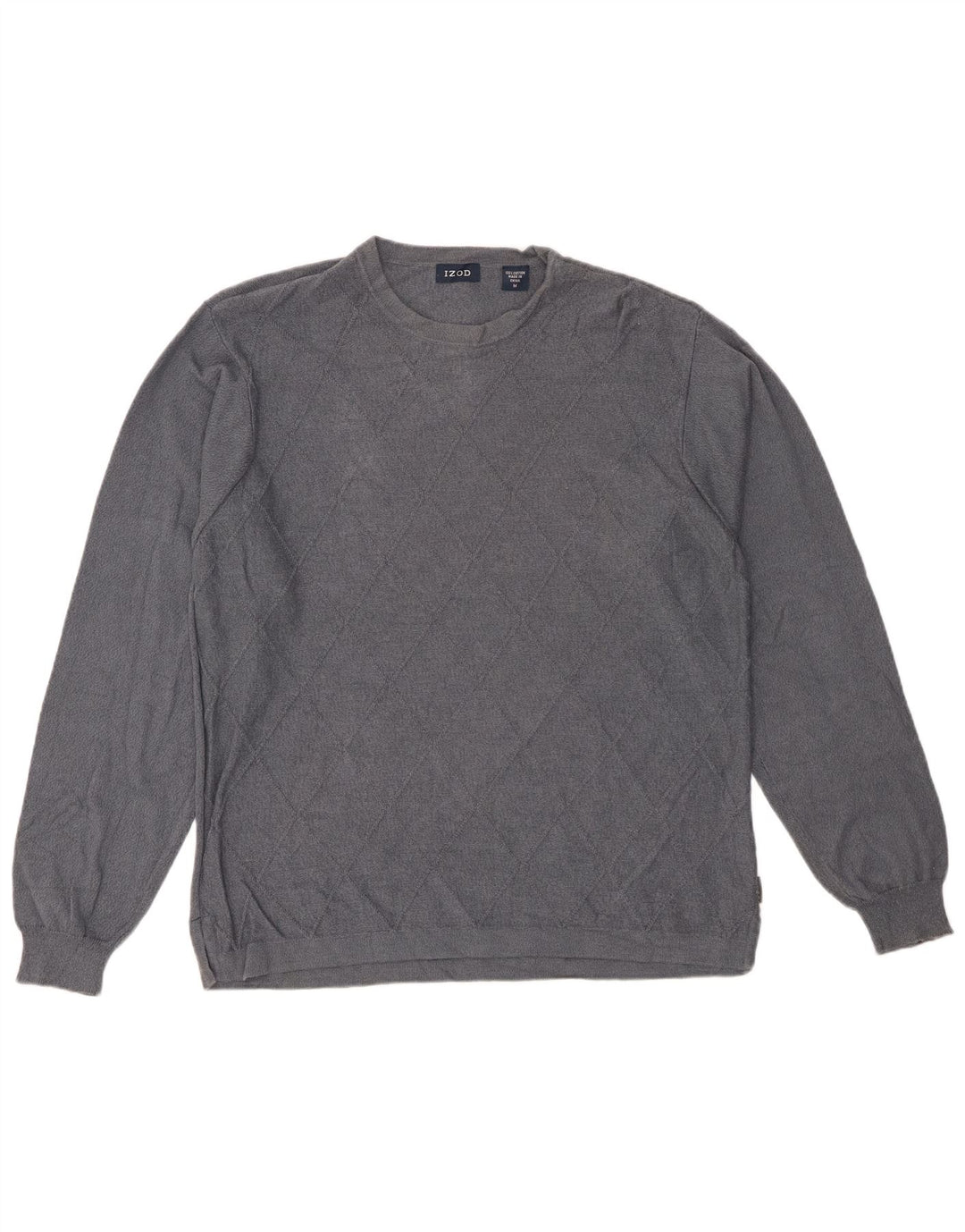 IZOD Herren-Pullover mit Rundhalsausschnitt, mittelgraue Argyle-/Diamant-Baumwolle