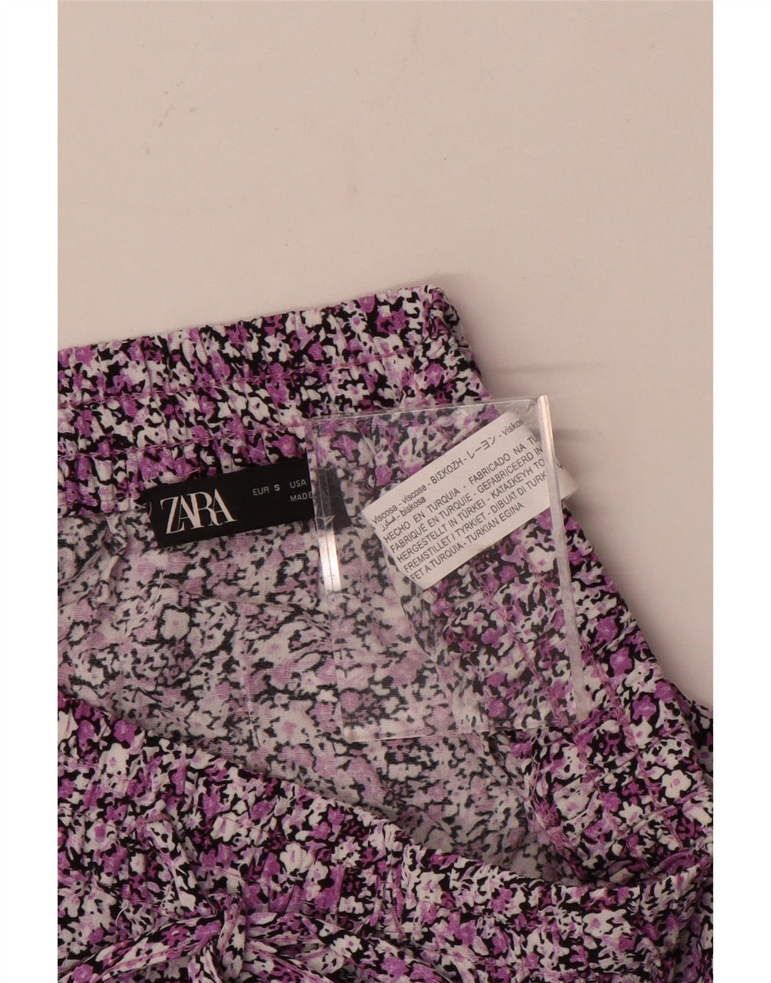 ZARA Damen-Mini-Stufenrock, Größe S, Größe S, mehrfarbig, Viskose mit Blumenmuster