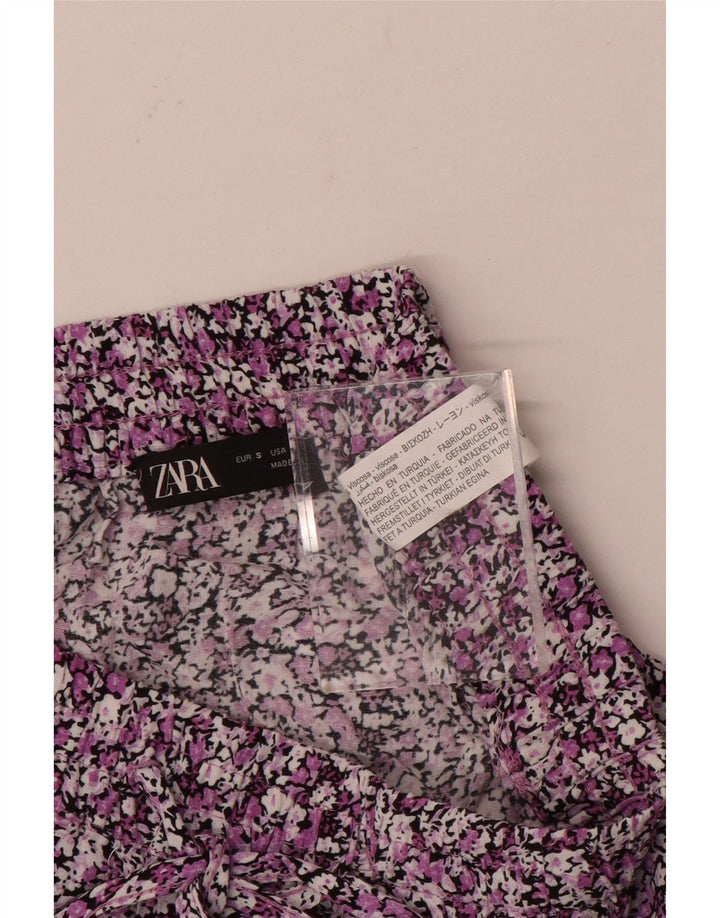 ZARA Damen-Mini-Stufenrock, Größe S, Größe S, mehrfarbig, Viskose mit Blumenmuster