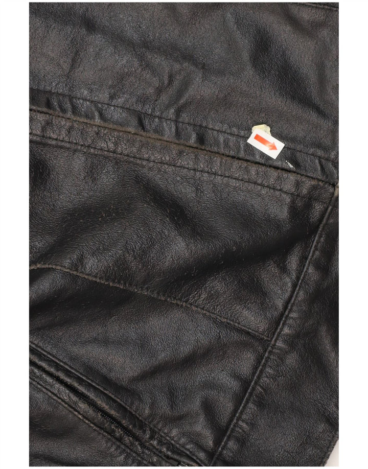 VINTAGE Damen Leder-Racer-Jacke IT 42 Mittelschwarzes Leder