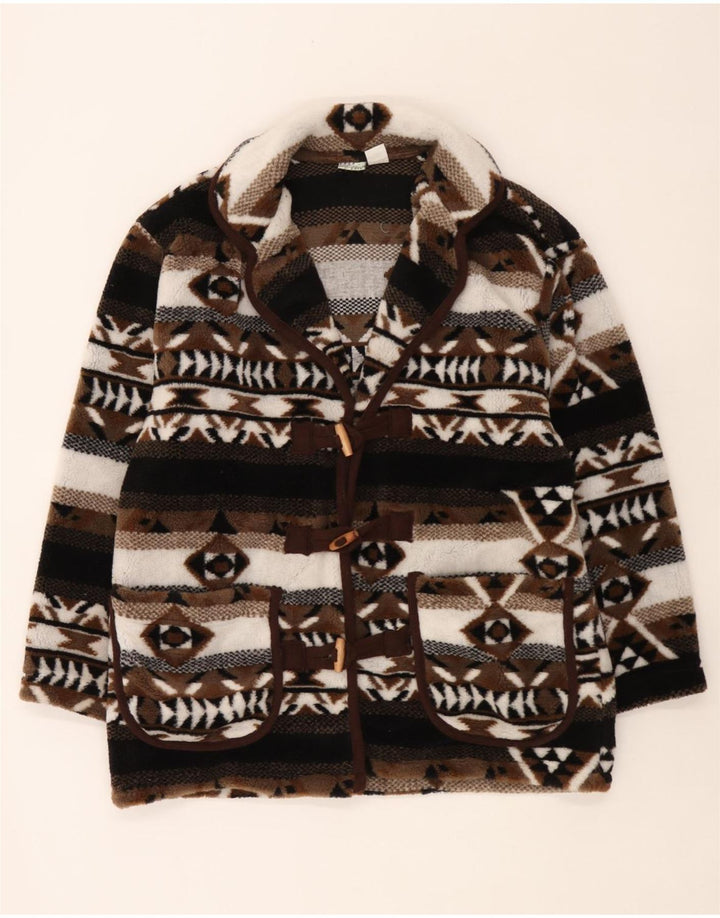 Vintage Damen Übergroßer Strick-Dufflecoat UK 10/12 Small Brown Fair Isle