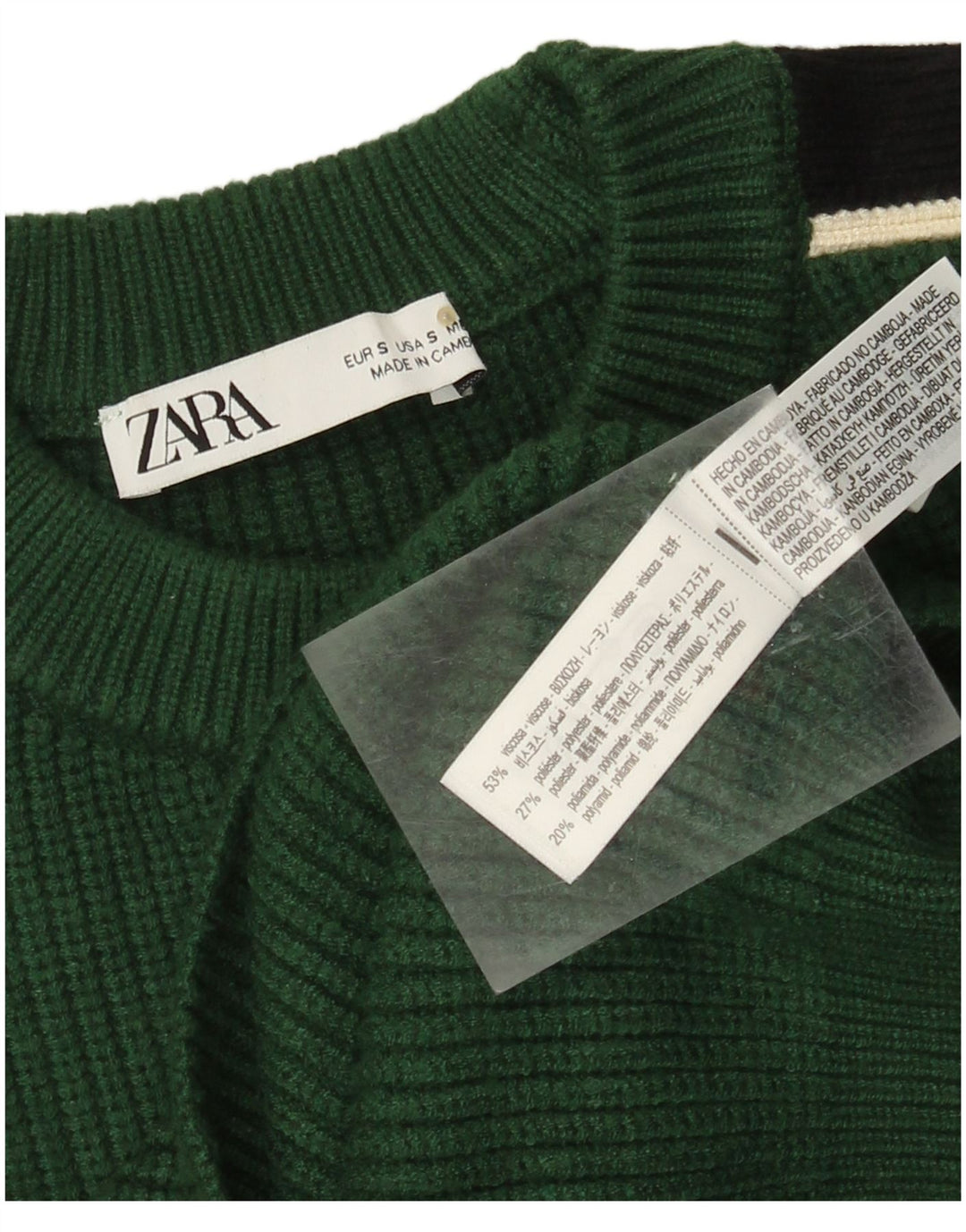 ZARA Damen Crop Crew Neck Pullover Pullover UK 10 Small Grün Farbblock