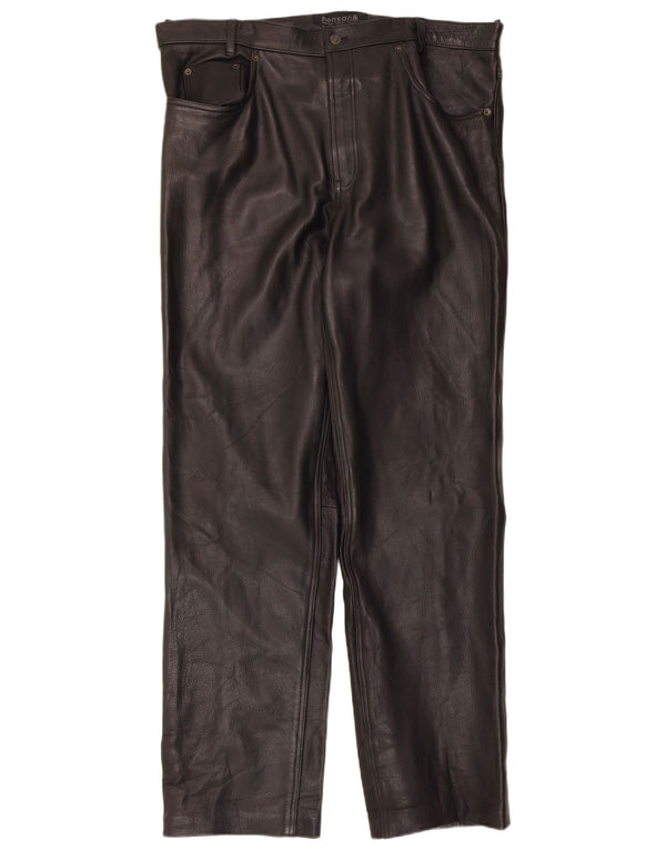 Henson&Henson Mens Straight Leather Trousers W42 L33 Black