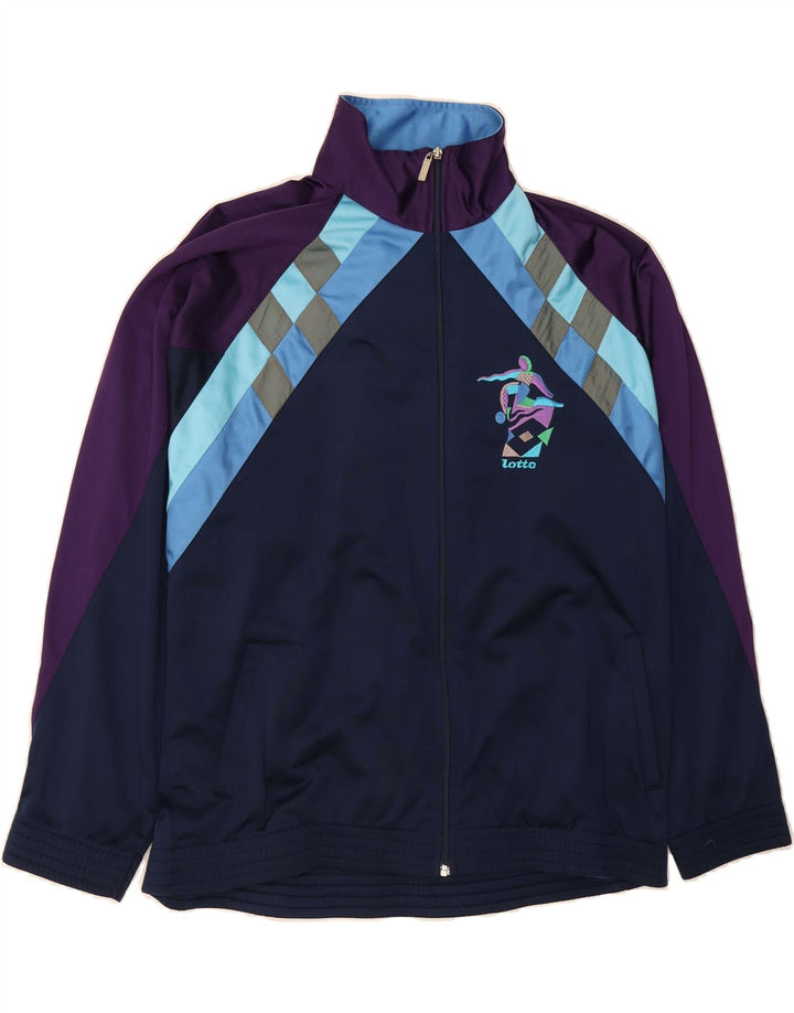 LOTTO Mens Tracksuit Top Jacket 2XL Navy Blue Colourblock Polyester Vintage Lotto and Second-Hand Lotto from Messina Hembry 