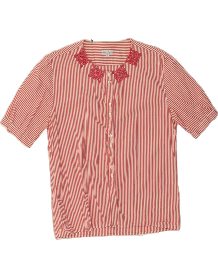 VINTAGE Womens Short Sleeve Shirt Blouse IT 42 Medium Red Striped Vintage Vintage and Second-Hand Vintage from Messina Hembry 
