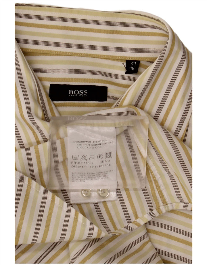 Hugo Boss Herrenhemd Größe 41 16 Große beige gestreifte Baumwolle