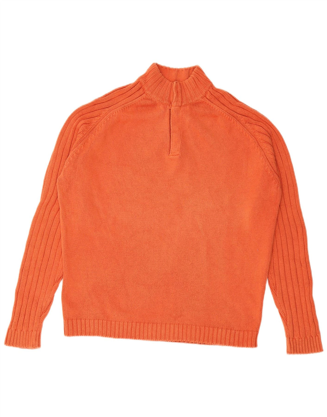 MASSIMO DUTTI Herren-Pullover mit Knopfkragen, groß, orangefarbene Baumwolle