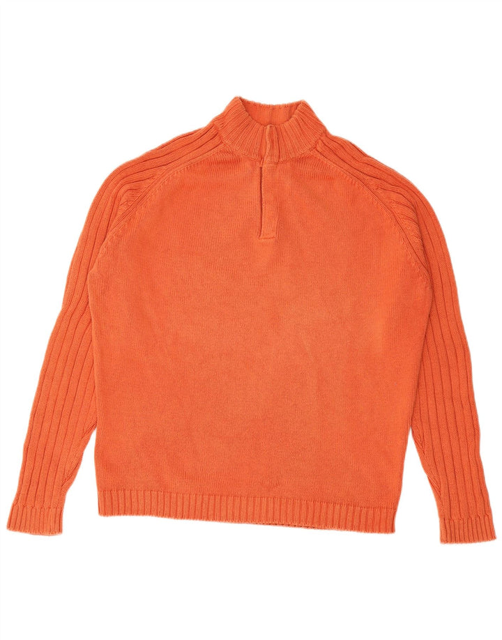 MASSIMO DUTTI Herren-Pullover mit Knopfkragen, groß, orangefarbene Baumwolle