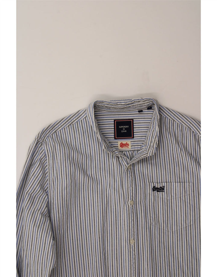 SUPERDRY Mens Shirt Large Blue Striped Cotton Vintage Superdry and Second-Hand Superdry from Messina Hembry 