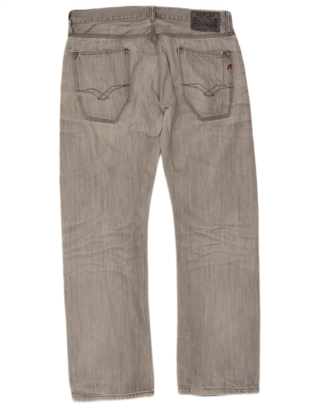 Replay Herren Distressed Straight Jeans W33 L32 Graue Baumwolle