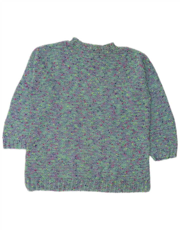 VINTAGE Damen Rollkragenpullover Pullover UK 18 XL Blau meliert