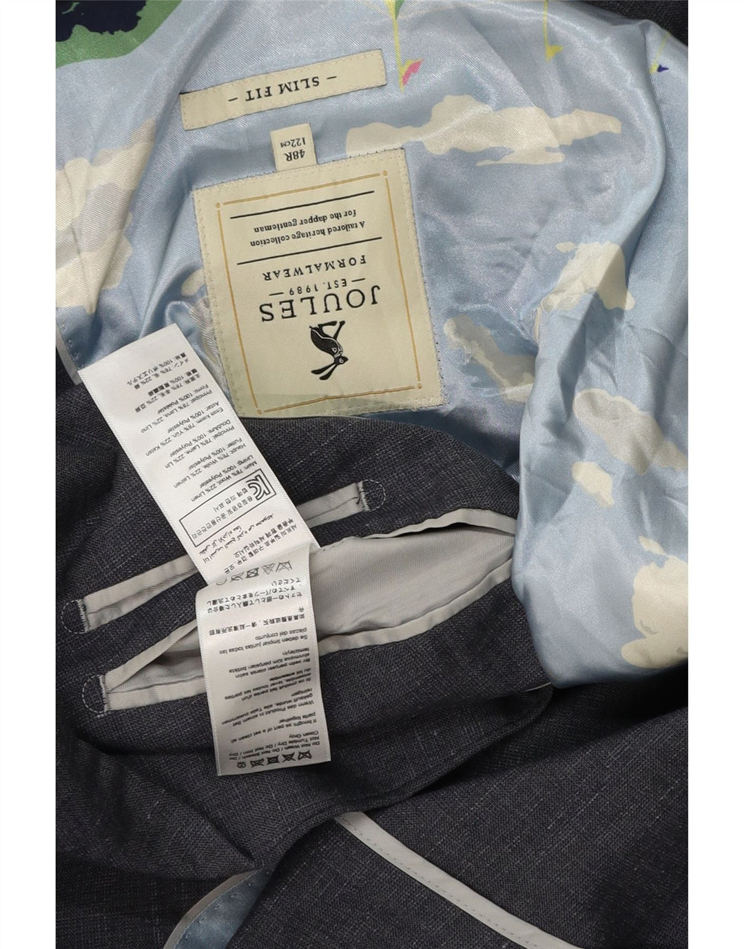 Joules Herren-Blazer mit 2 Knöpfen, schmale Passform, UK 48 4XL, grau gefleckte Wolle