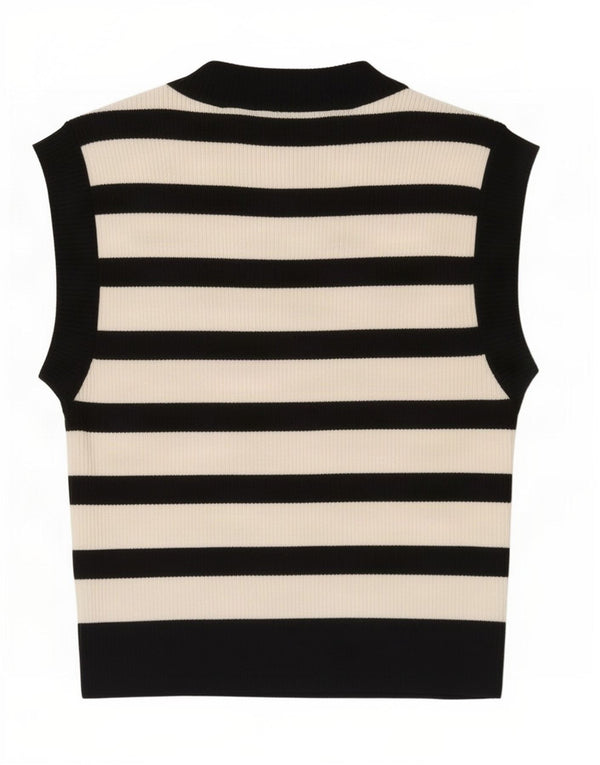 Zara Damen Crop Vest Top UK 8 Small Schwarz gestreifte Viskose