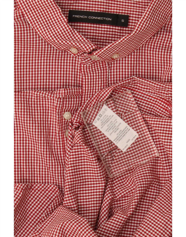 French Connection Herren-Hemd, klein, rot, Gingham-Baumwolle
