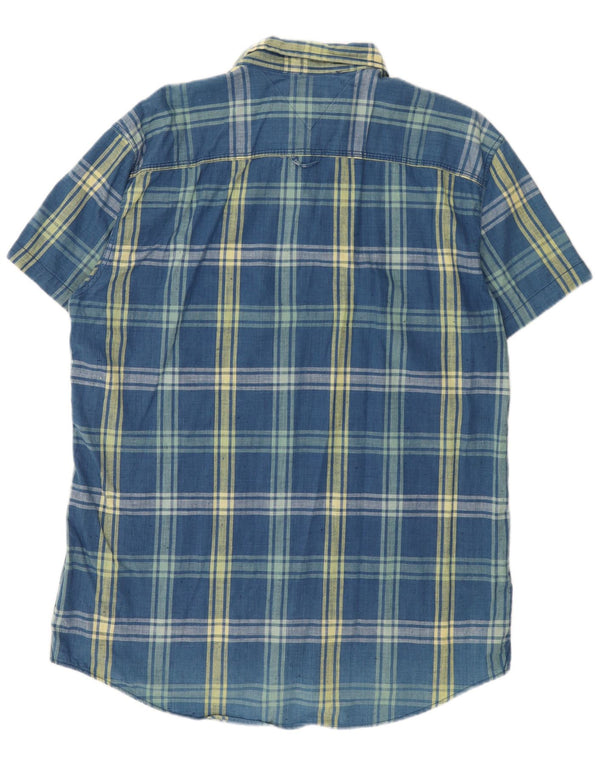 Tommy Hilfiger Herren-Kurzarmhemd 2XL, blau karierte Baumwolle