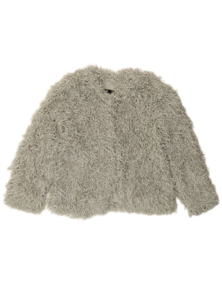 Zara Damen Faux Fur Crop Jacke UK 10 Small Grau Polyester