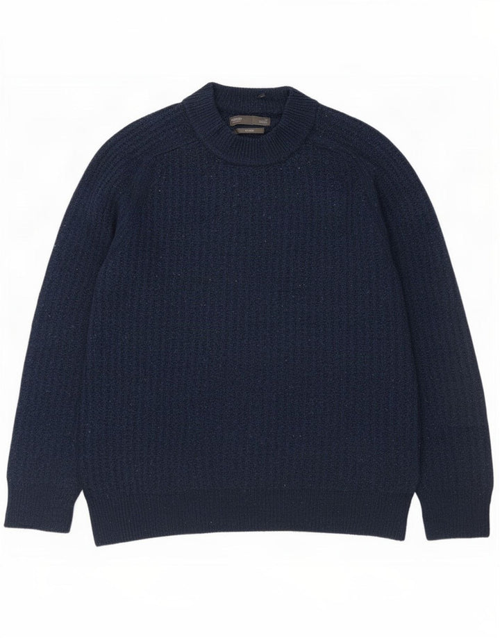 Marks & Spencer Herren-Pullover mit Rundhalsausschnitt, Mittelblau meliert