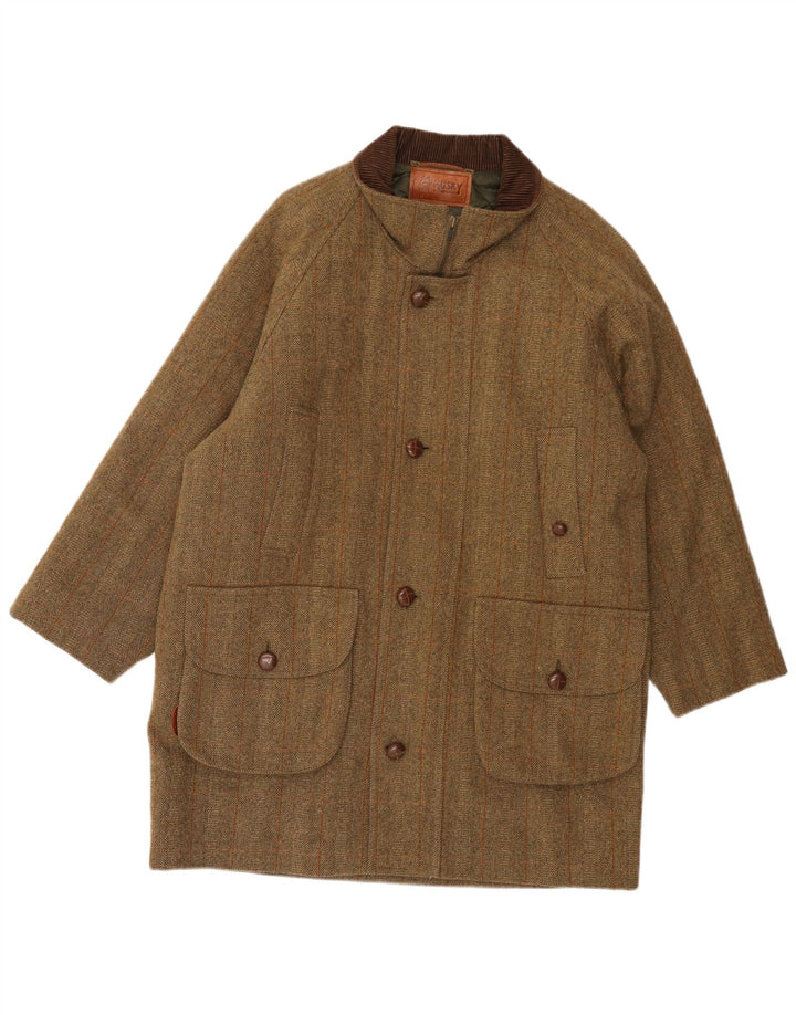 HUSKY Herrenmantel IT 48 Mittelbraunes Fischgrätenmuster