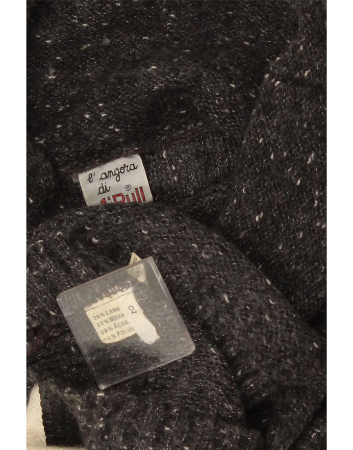 Vintage Damen Rollkragenpullover Pullover UK 14 Mittelschwarze Colourblock-Wolle