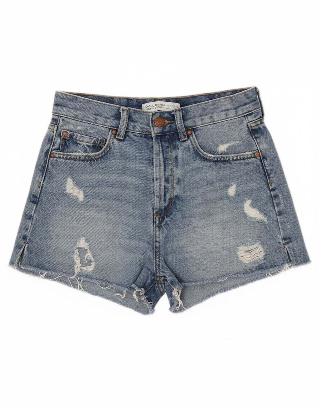 Zara Damen Distressed Denim Shorts EU 34 2XS W24 Blau