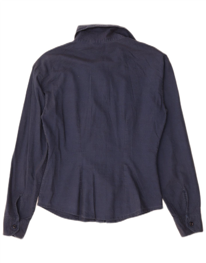 Benetton Damenhemd UK 10 Small Marineblaue Baumwolle
