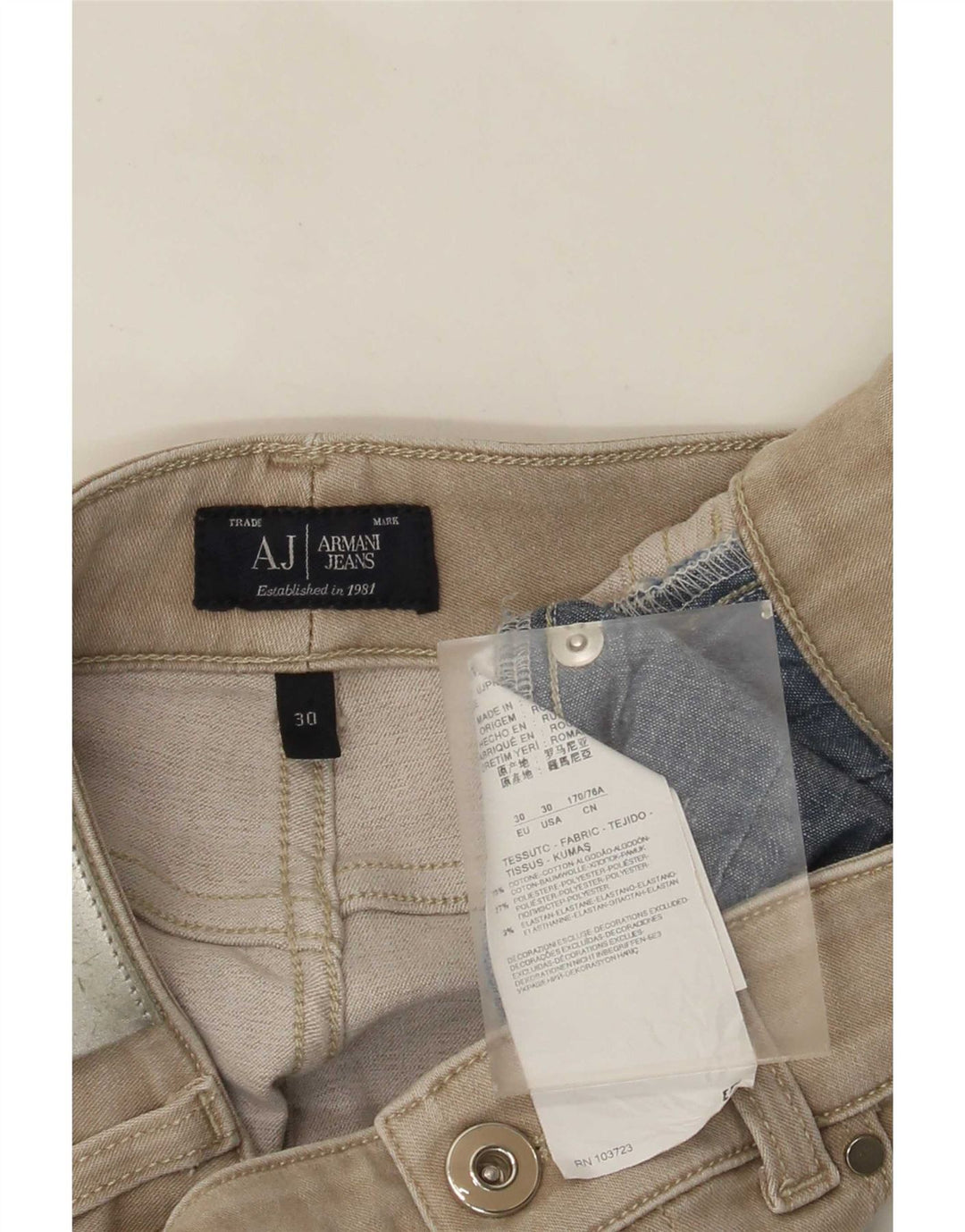 Armani Damen Slim Jeans W30 L28 Beige Baumwolle