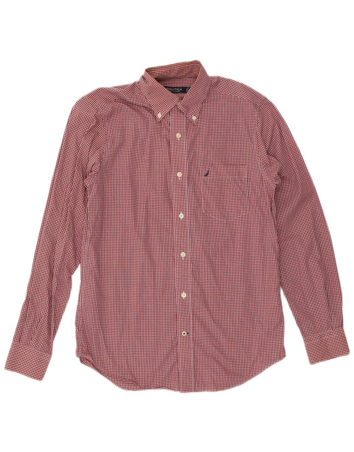 Nautica Herrenhemd, klein, rot, Gingham-Baumwolle