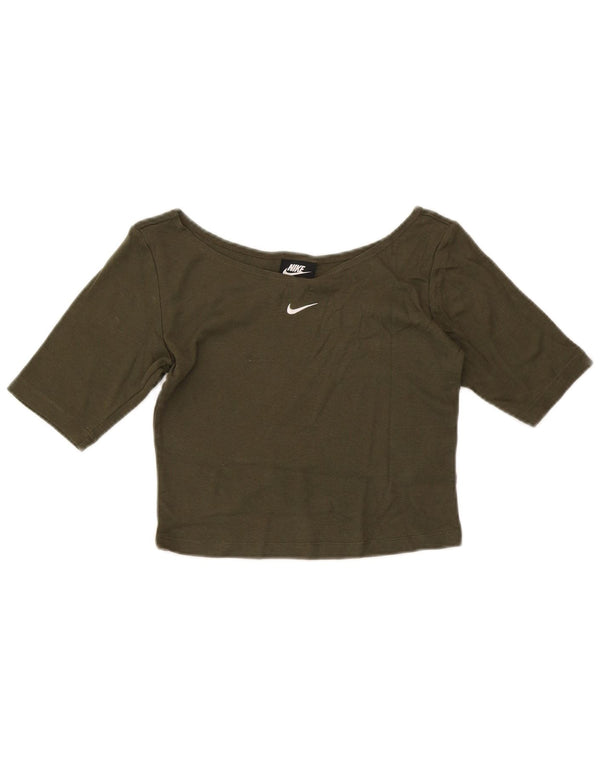 Nike Damen Crop T-Shirt Top UK 10 Small Khaki Baumwolle
